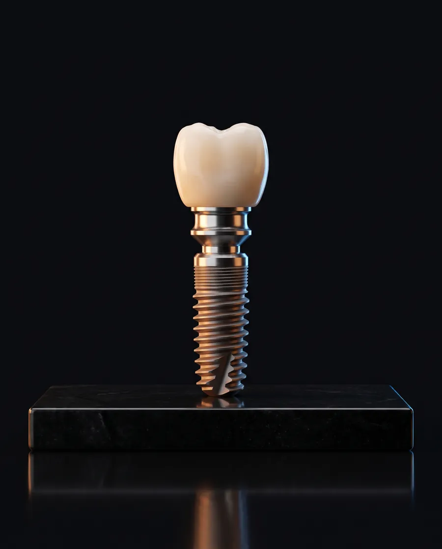 Titanium dental implant with abutment and ceramic crown